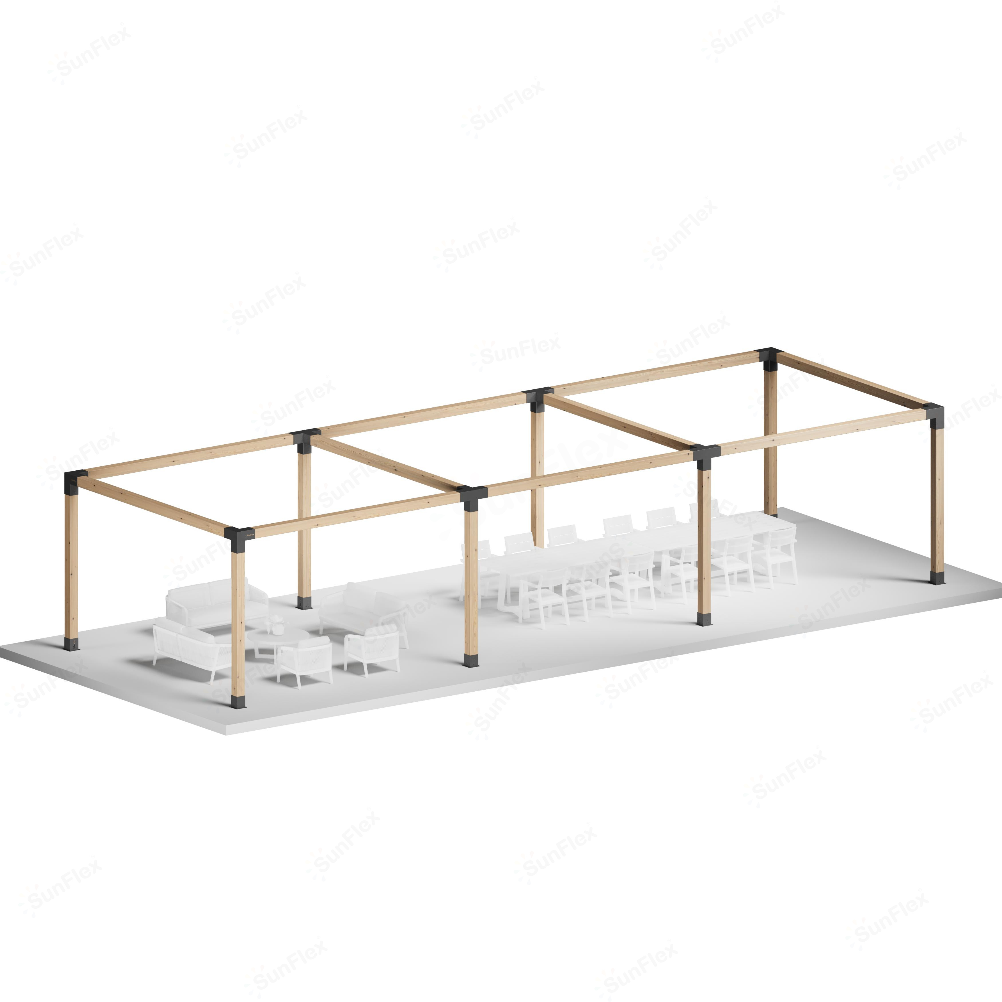 300x900 cm Üç Bölümlü 14x14 cm Kesitli Ahşap Dahil
