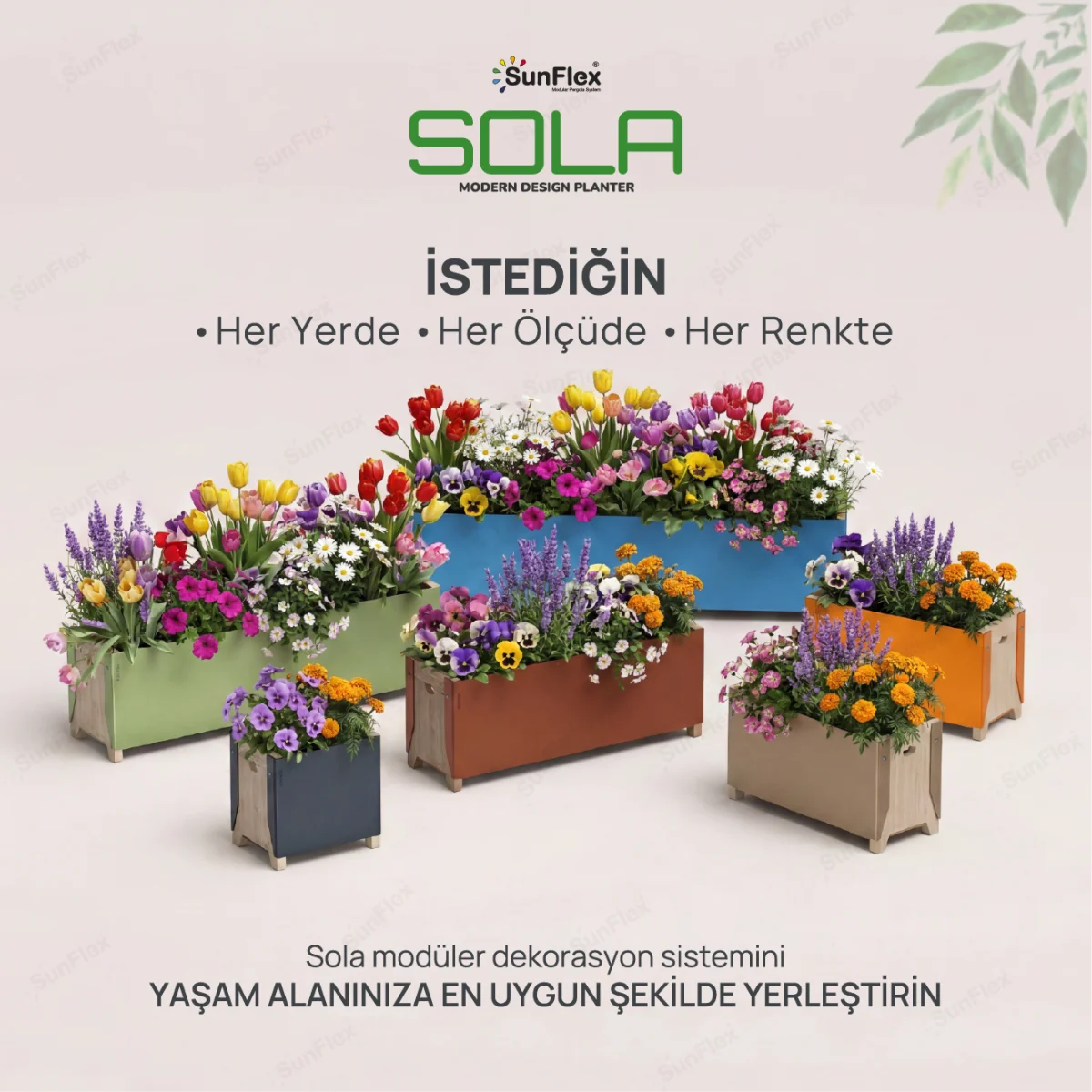 Sola Çiçeklik - 35cm - Antrasit