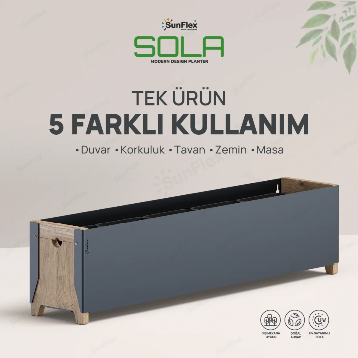 Sola Çiçeklik - 80cm - Antrasit