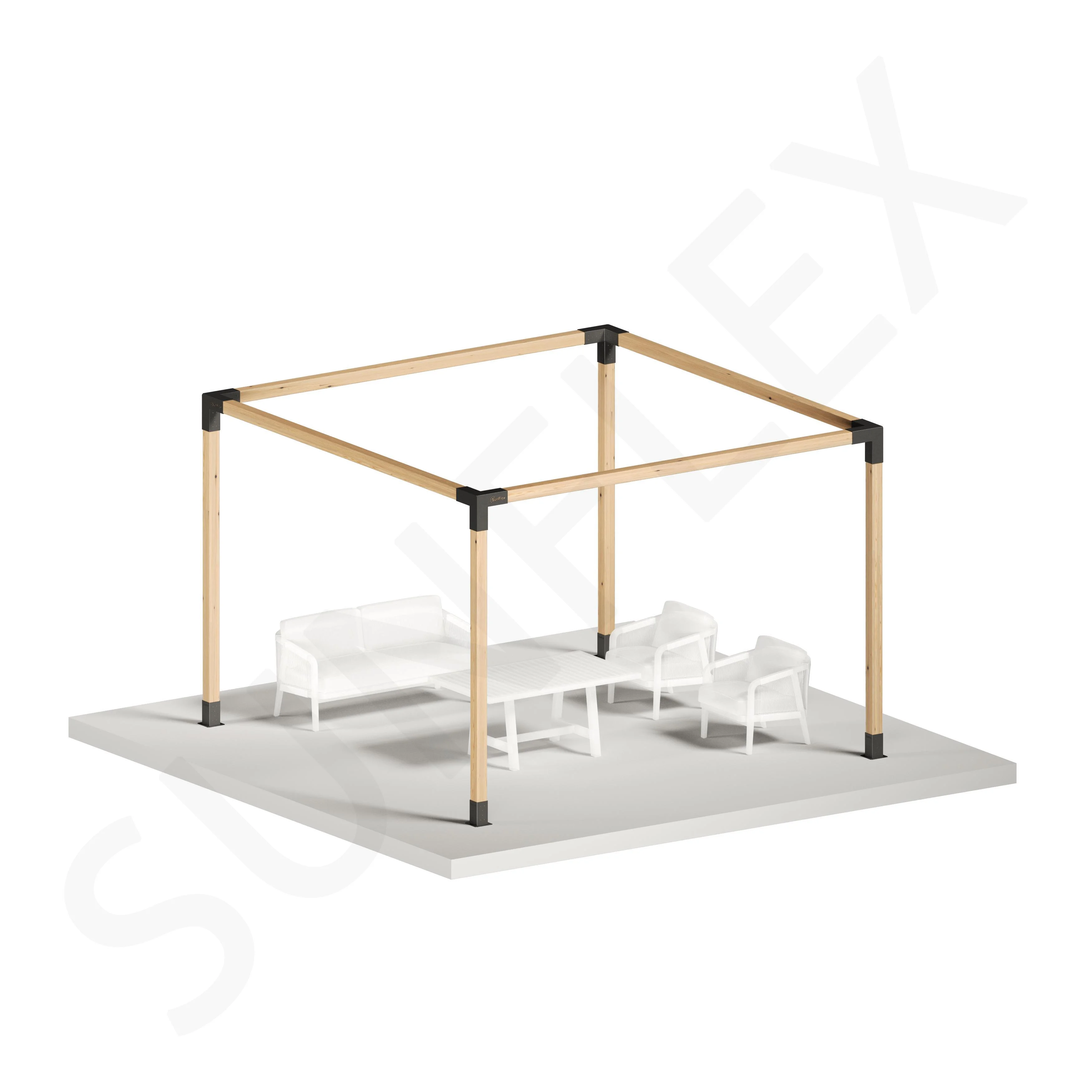 300x300 Single-Section Wooden Pergola Kit with 9x9 Wooden Posts Included