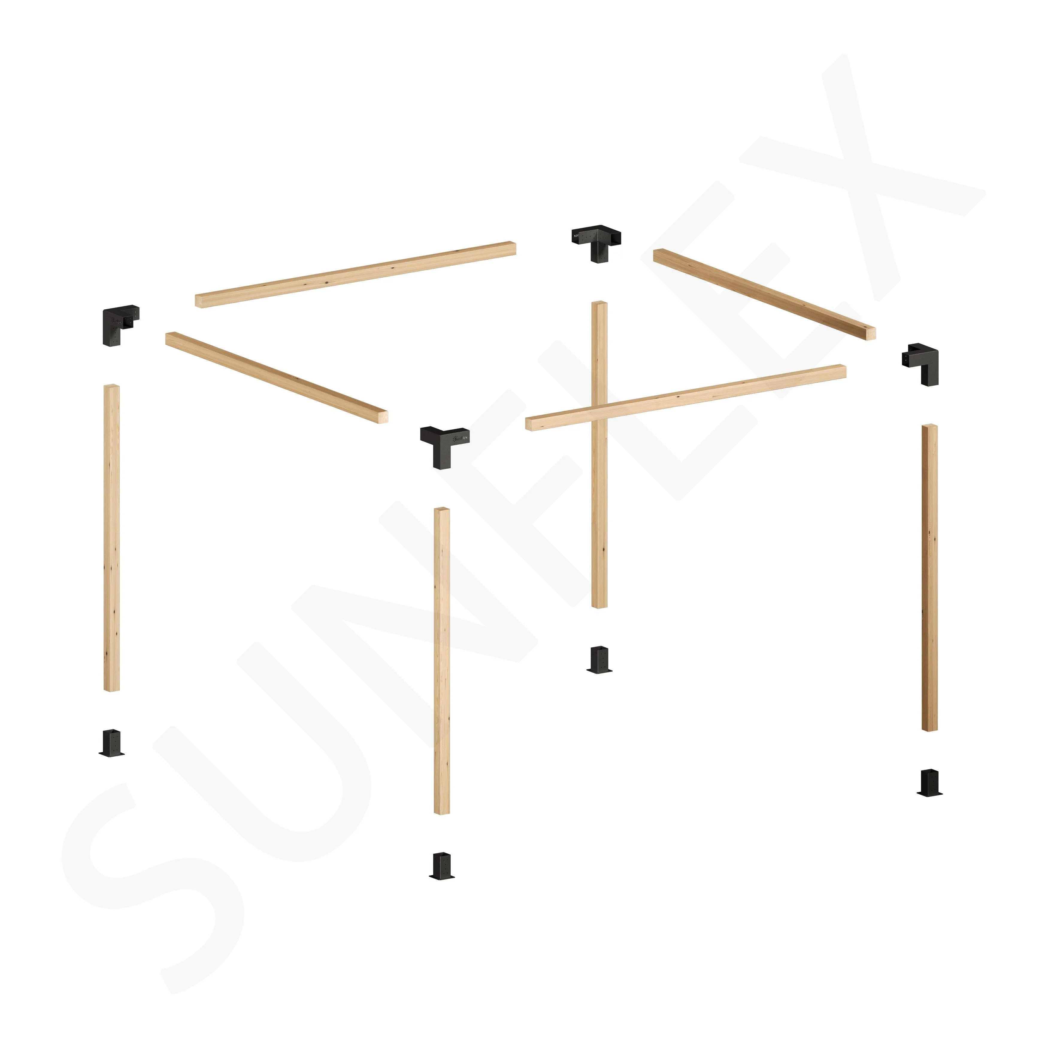 300x300 Single-Section Wooden Pergola Kit with 9x9 Wooden Posts Included