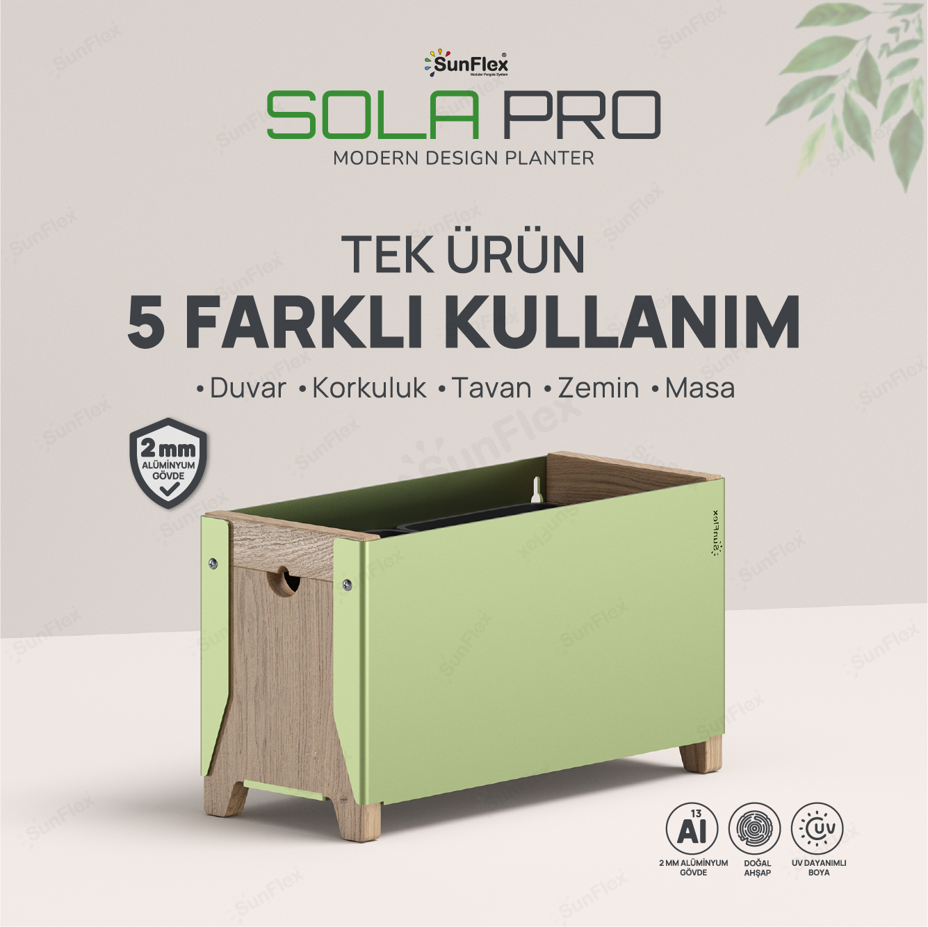 Sola Pro Planter - 35cm - Yeşil