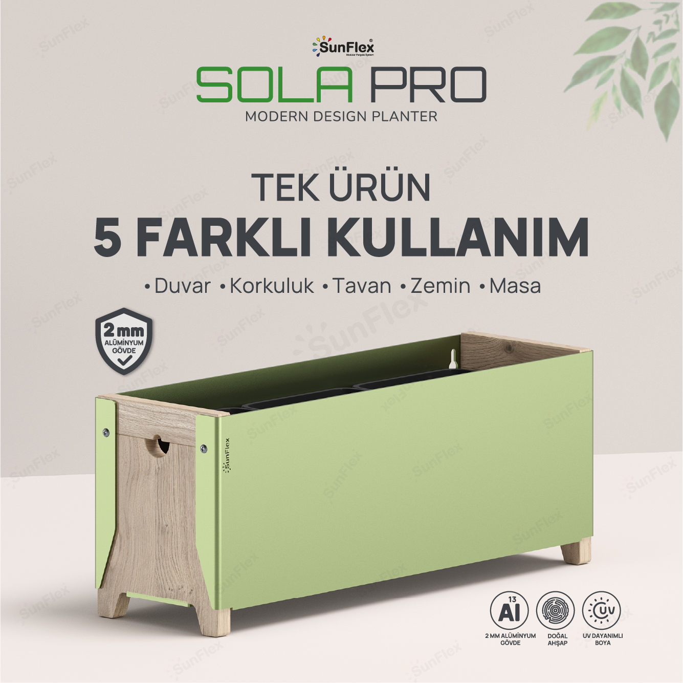 Sola Pro Planter - 50cm - Yeşil