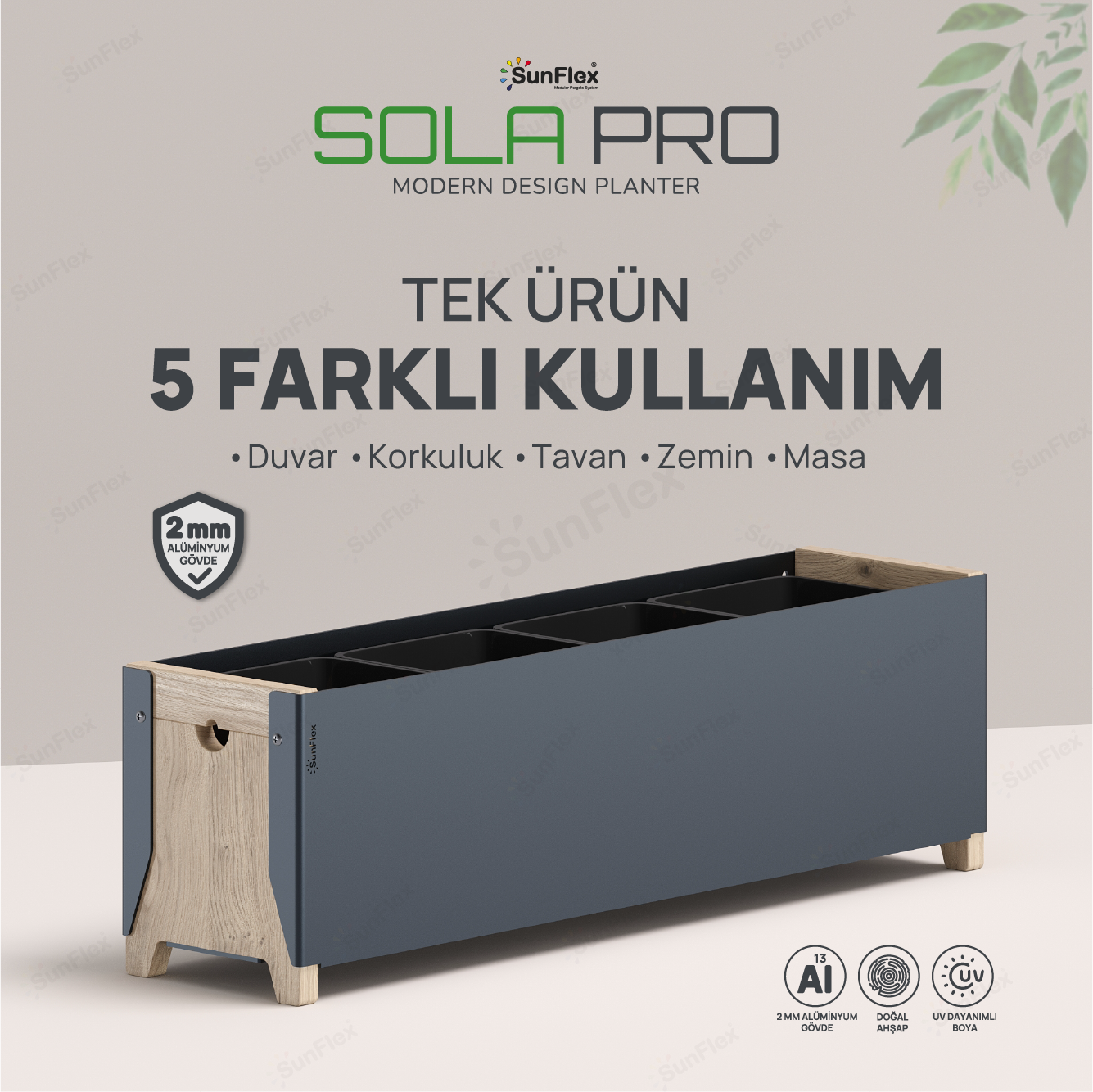 Sola Pro Planter - 65cm - Antrasit