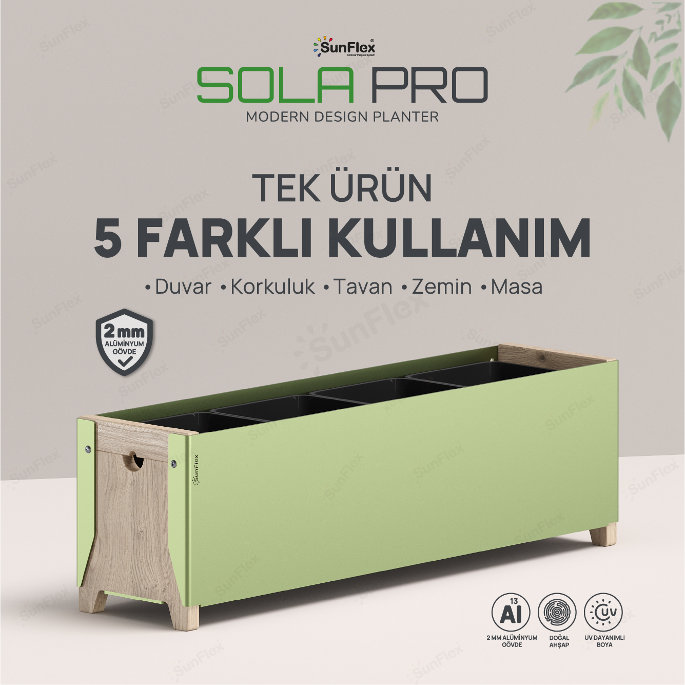 Sola Pro Planter - 65cm - Yeşil