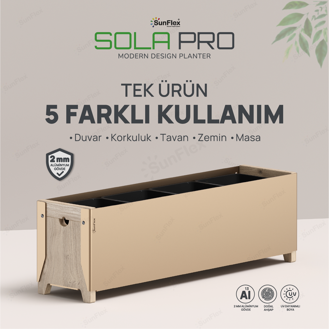 Sola Pro Planter - 65cm - Bej
