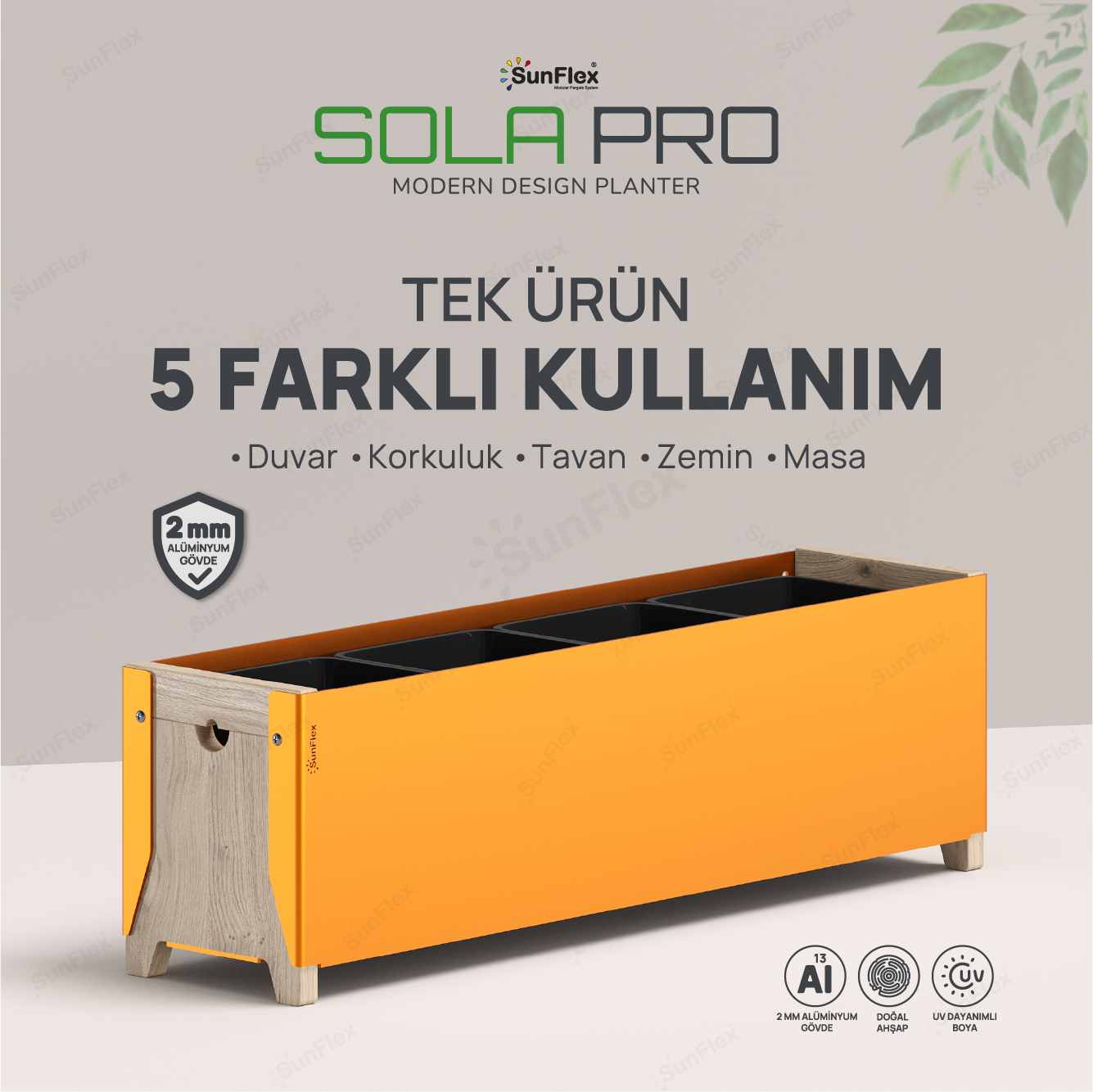 Sola Pro Planter - 65cm - Bal Sarısı
