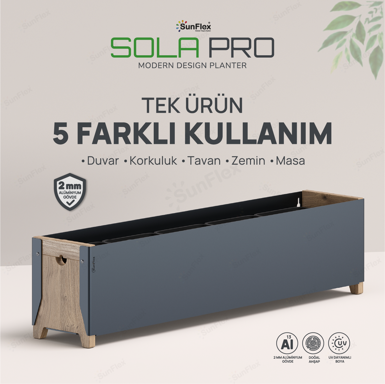 Sola Pro Planter - 80cm - Antrasit
