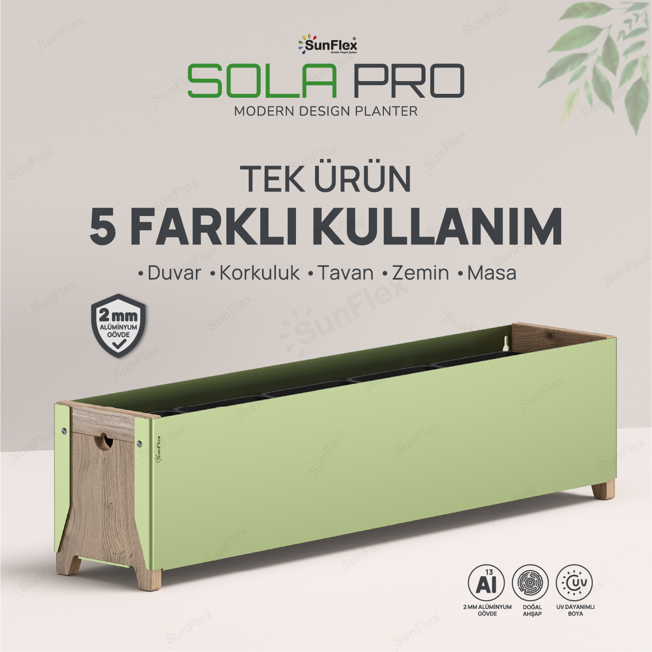 Sola Pro Planter - 80cm - Yeşil