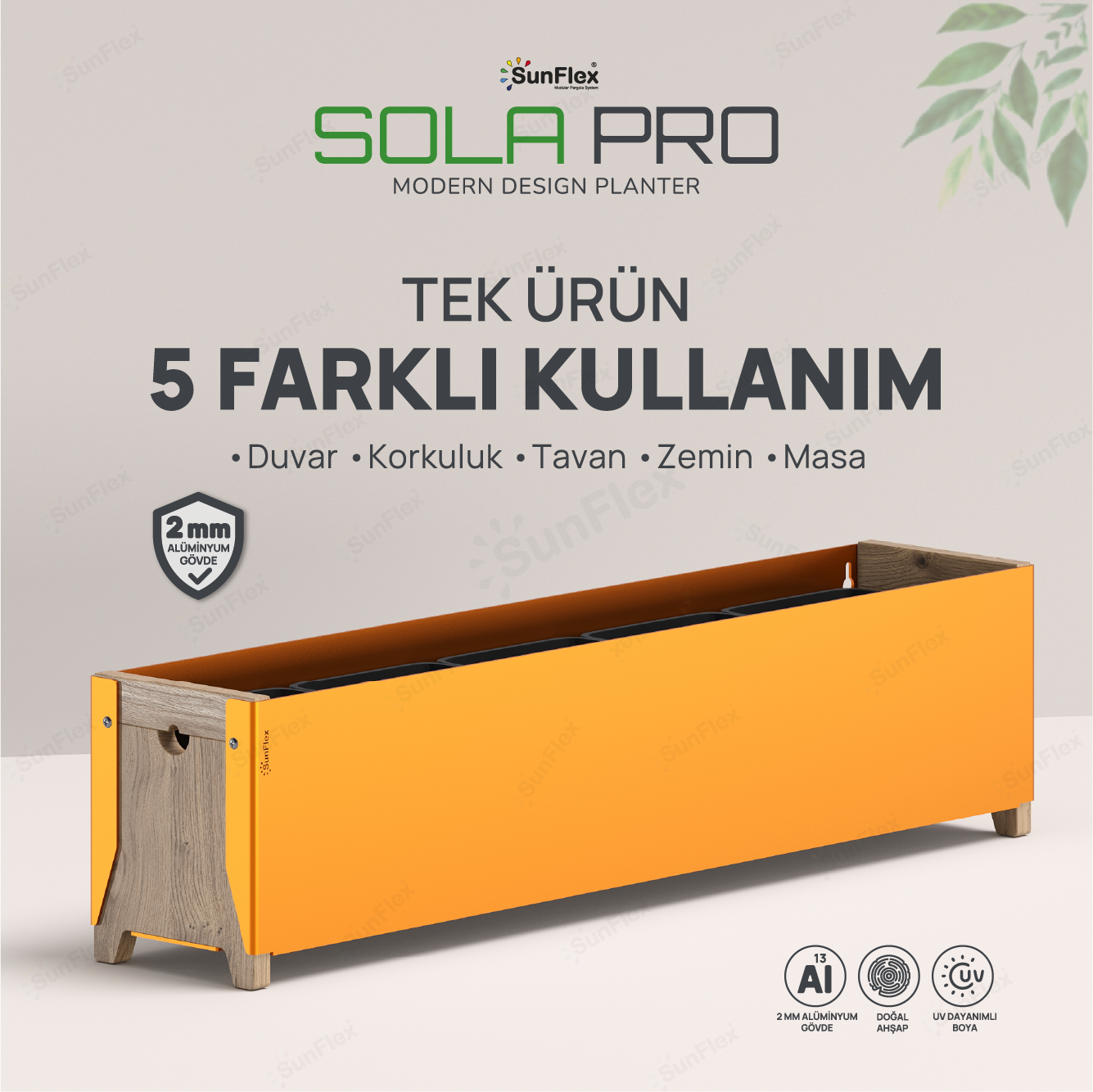 Sola Pro Planter - 80cm - Bal Sarısı